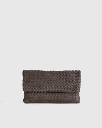 Italian Leather Handwoven Convertible Clutch - One Size / Cognac