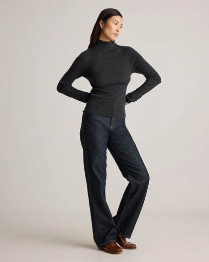 Featherweight Cashmere Ribbed Mockneck Sweater - XS / Deep Navy