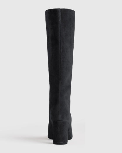 Italian Suede Block Heel Boots - 5 / Espresso Brown