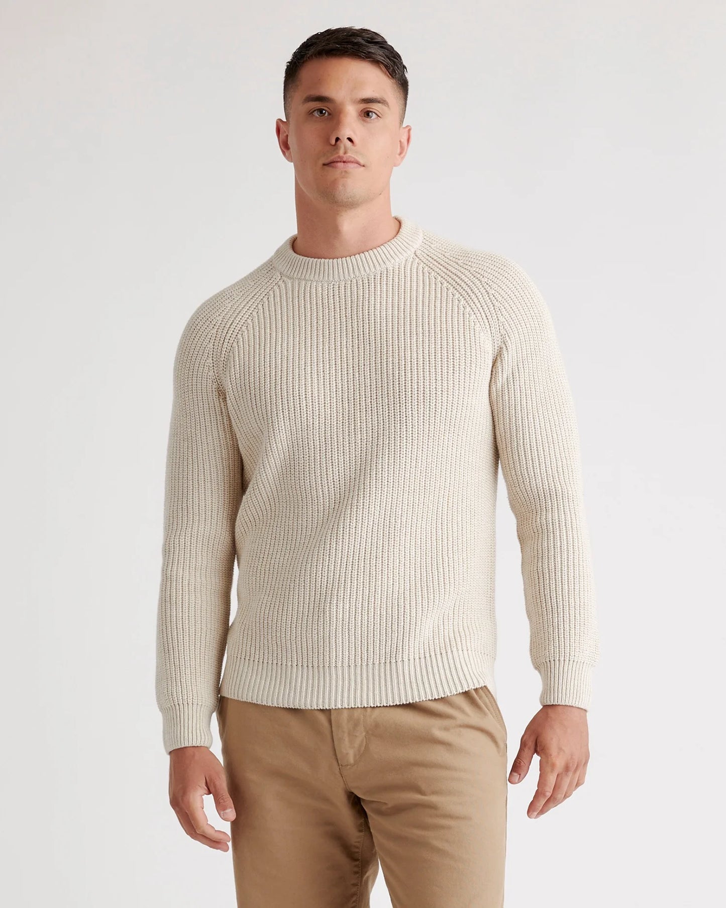 100% Organic Cotton Fisherman Crew Sweater - S / Speckled Beige