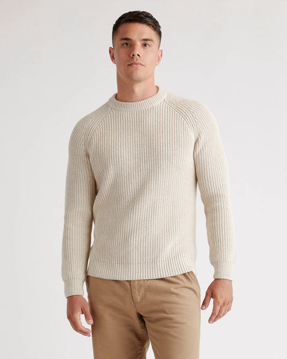 100% Organic Cotton Fisherman Crew Sweater - S / Speckled Beige