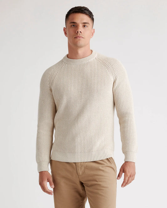 100% Organic Cotton Fisherman Crew Sweater - S / Speckled Beige