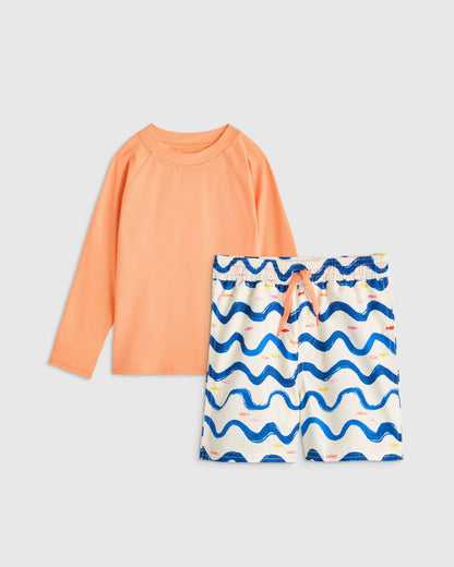 Swim Trunk and Rash Guard Set - 2T / Wavy Fish