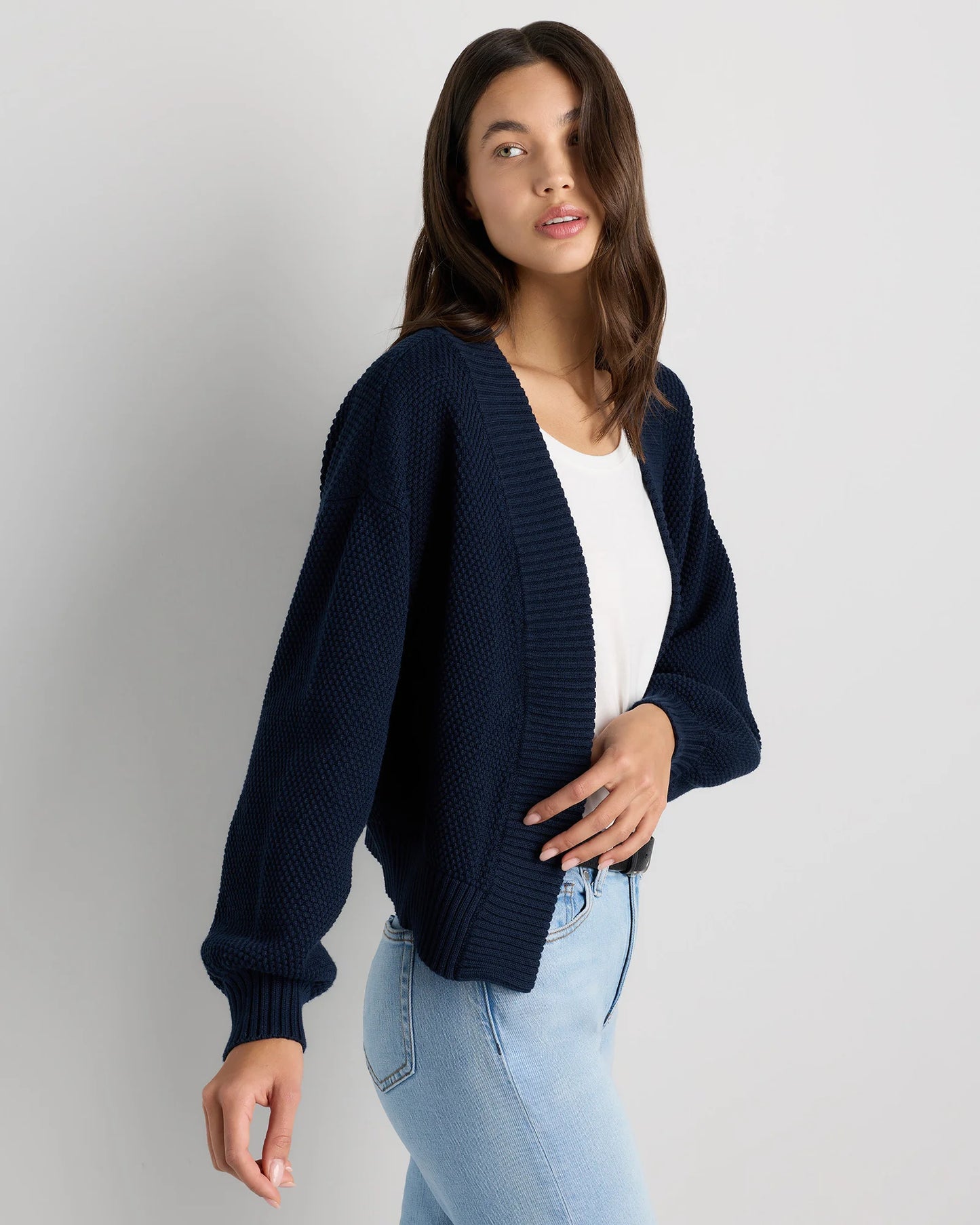 100% Organic Cotton Waffle Stitch Open Cardigan - XS / Sky Blue