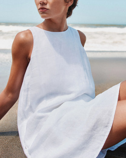 100% European Linen Tank Mini Dress - XS / Martini Olive