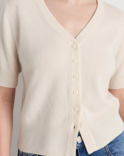 Mongolian Cashmere Short Sleeve Cardigan - XS / Oatmeal