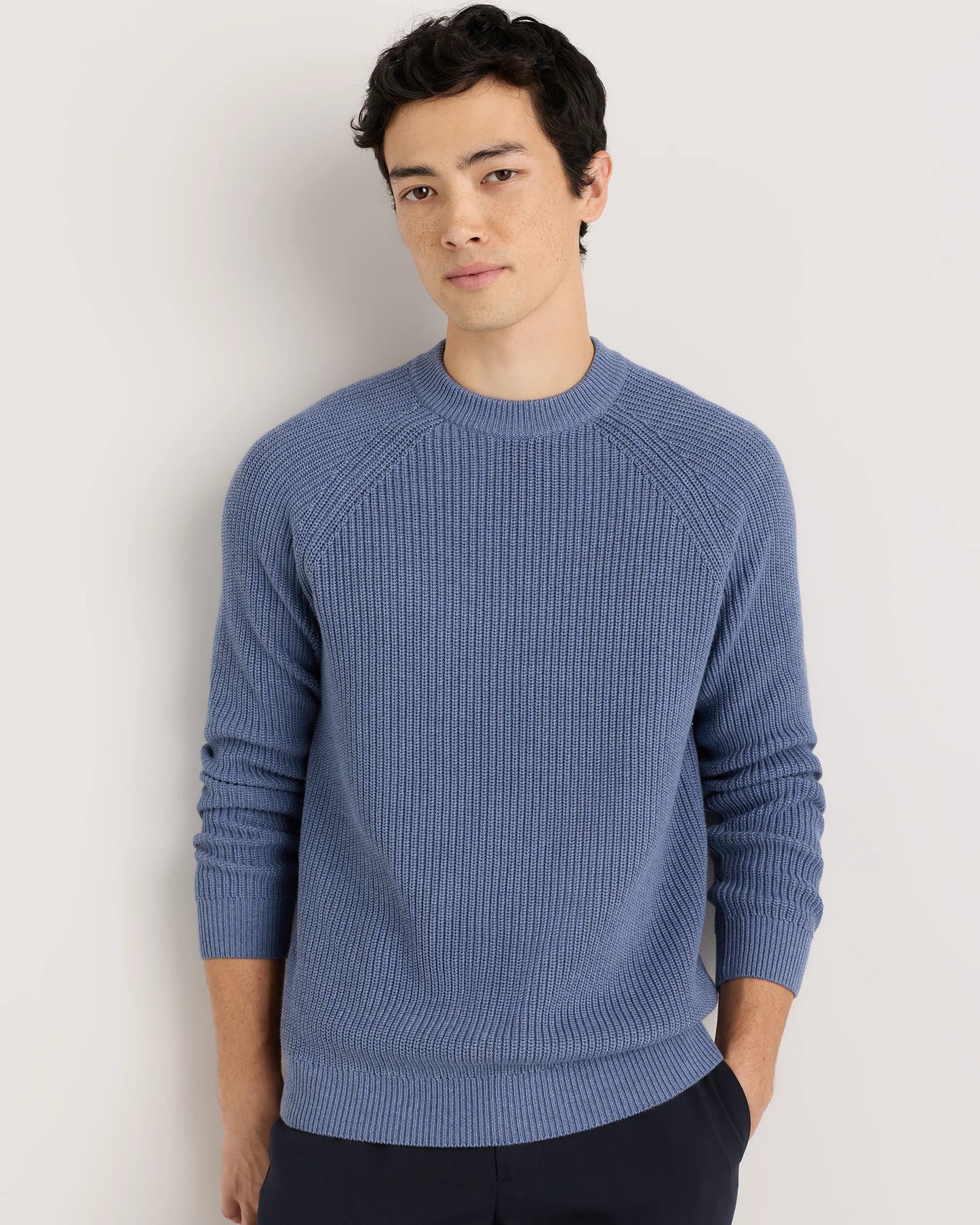 100% Organic Cotton Ribbed Crewneck Sweater - XS / Bahia Blue