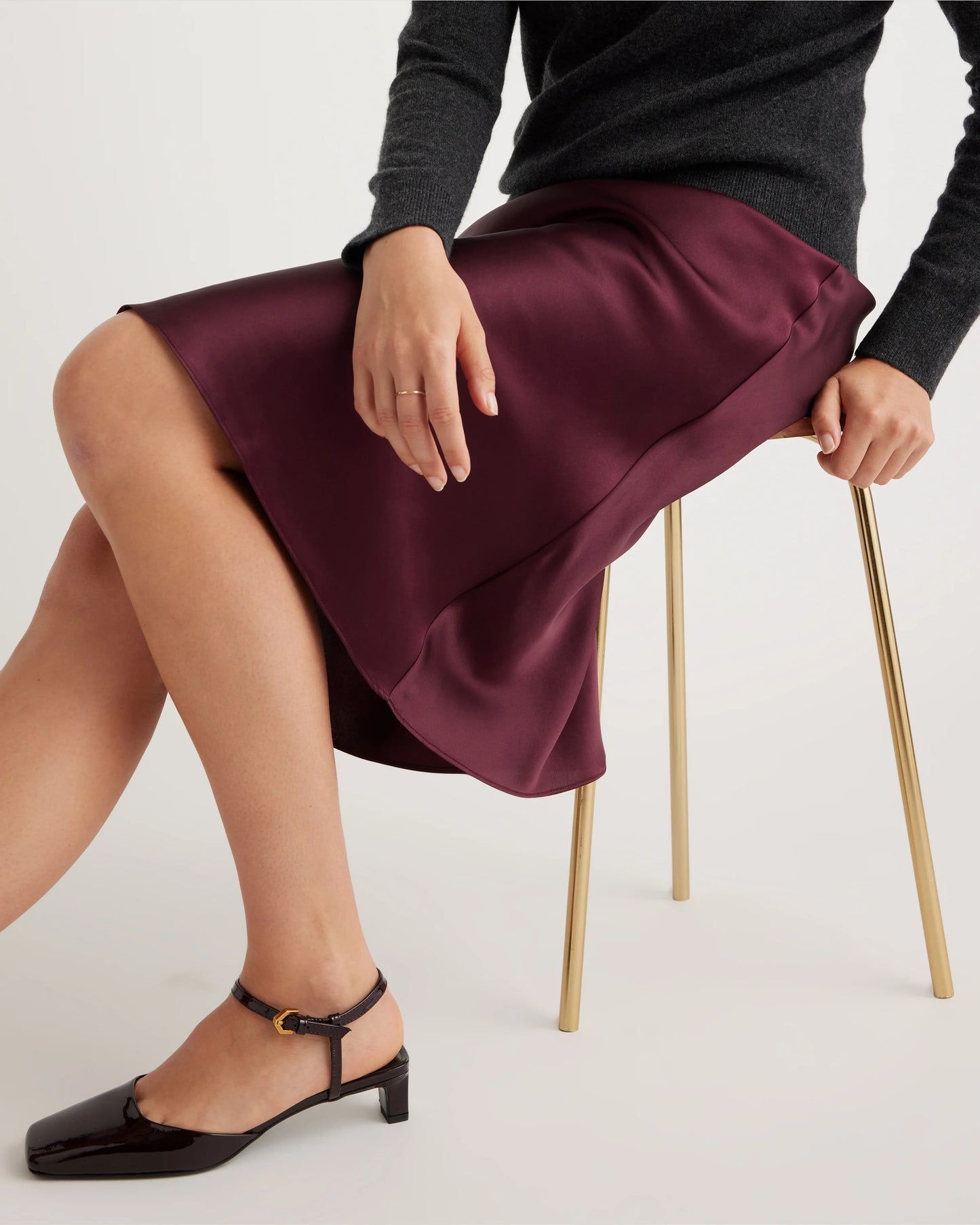 100% Washable Silk Skirt - XS / Champagne