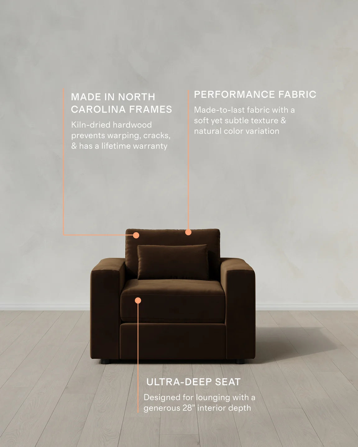 Ashford Deep Seat Chair and a Half in Performance Velvet - 46" / Caramel