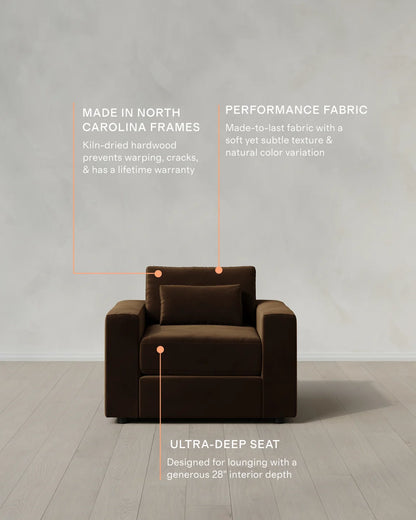 Ashford Deep Seat Chair and a Half in Performance Velvet - 46" / Caramel