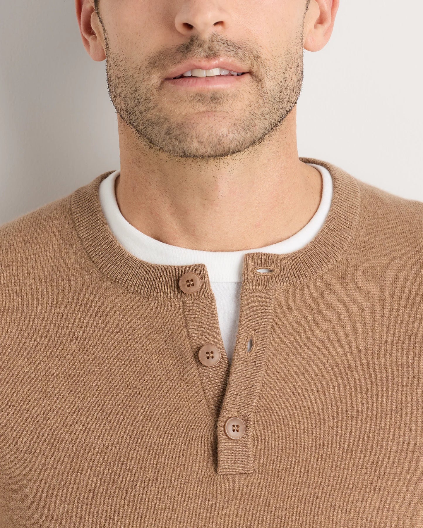 Mongolian Cashmere Henley Sweater - S / Brown