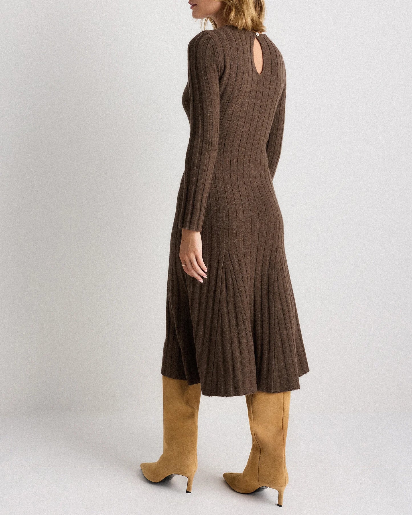 Mongolian Cashmere Wide-Rib Midi Dress - XS / Black