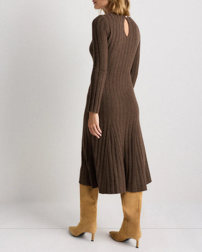 Mongolian Cashmere Wide-Rib Midi Dress - XS / Black