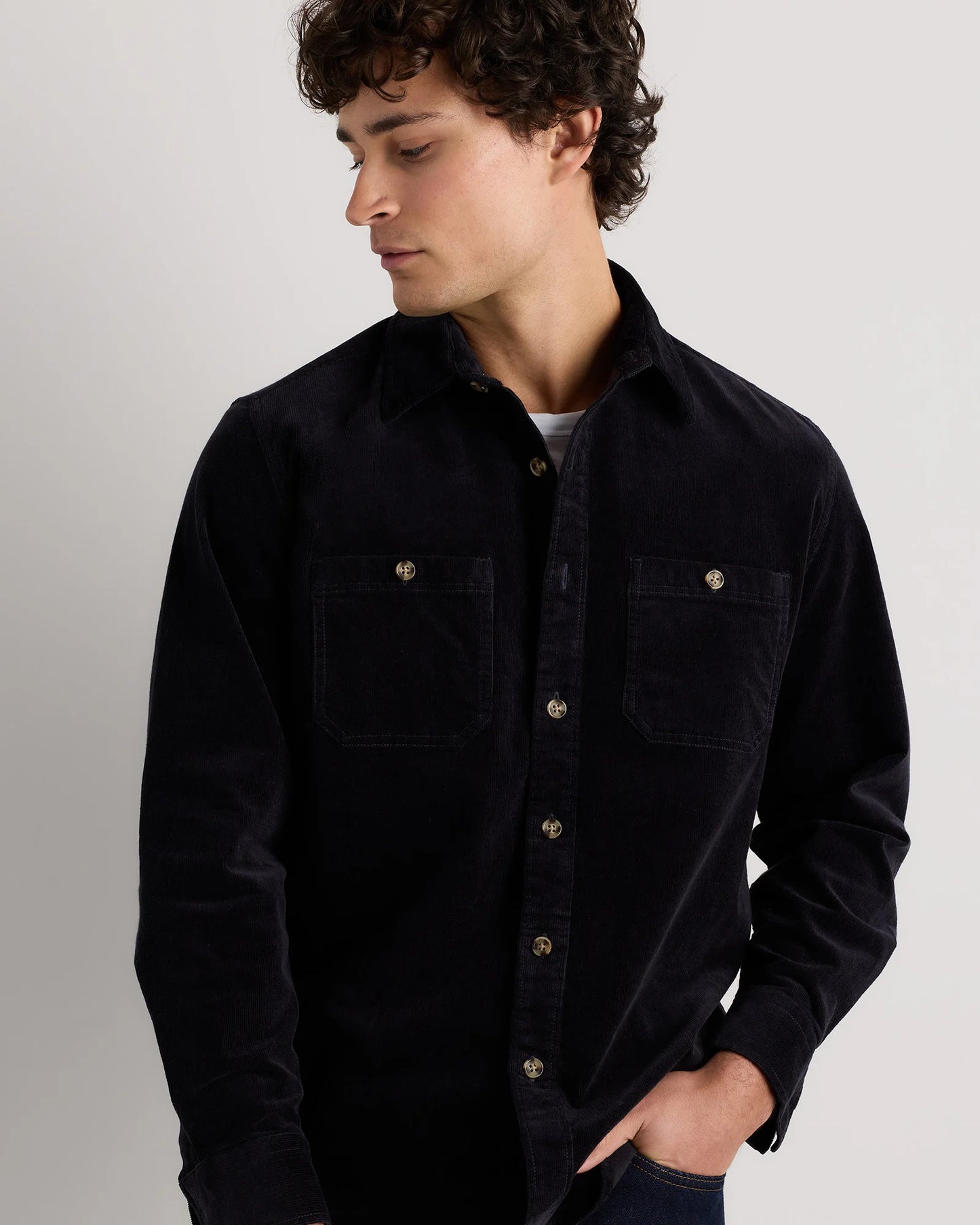 Organic Stretch Corduroy Utility Shirt - S / Dark Khaki