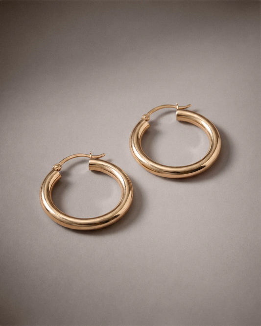 14K Gold 4mm Tube Hoops - 25mm / Yellow Gold