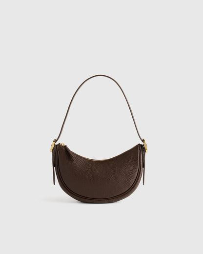 Italian Leather Mini Crescent Shoulder Bag - One Size / Espresso Brown