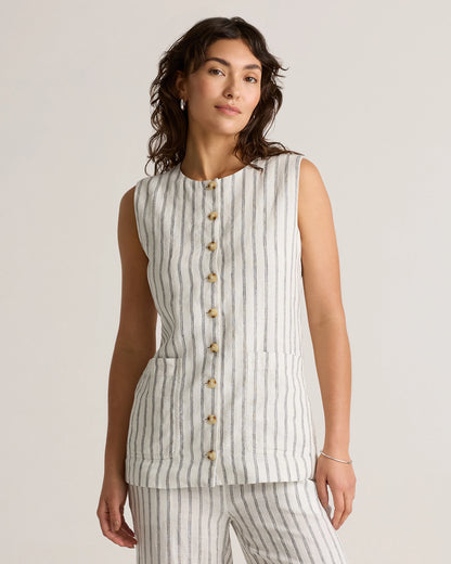 100% European Linen Longline Vest - XS / Taupe Brown Chambray