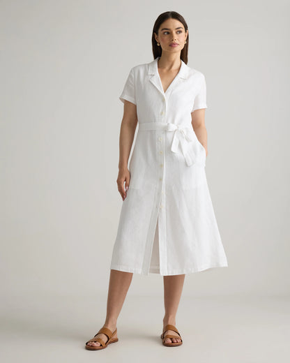 100% European Linen Button Front Dress - XS / Sky Blue Mariner Stripe