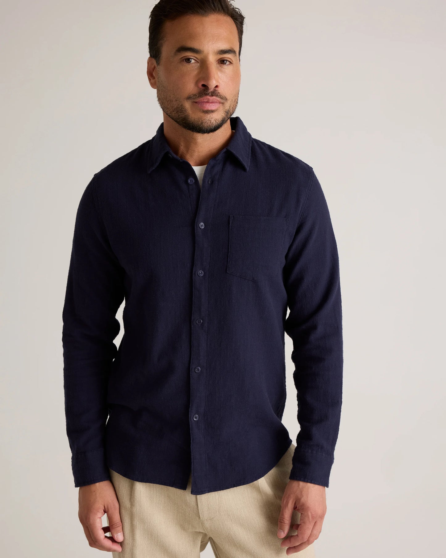Organic Cotton Stretch Selvage Shirt - S / Mini Blue Stripe