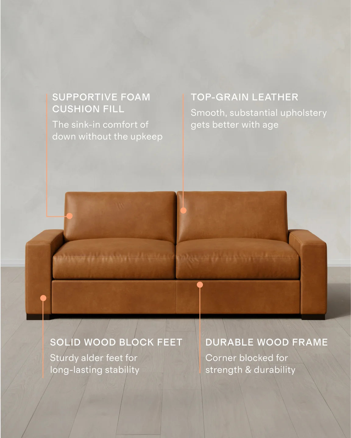 Stillman Sofa in Leather - 7ft / Auburn
