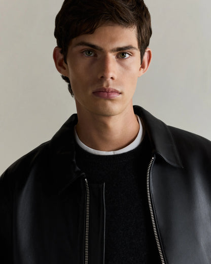 100% Leather Harrington Jacket - S / Dark Cognac Brown