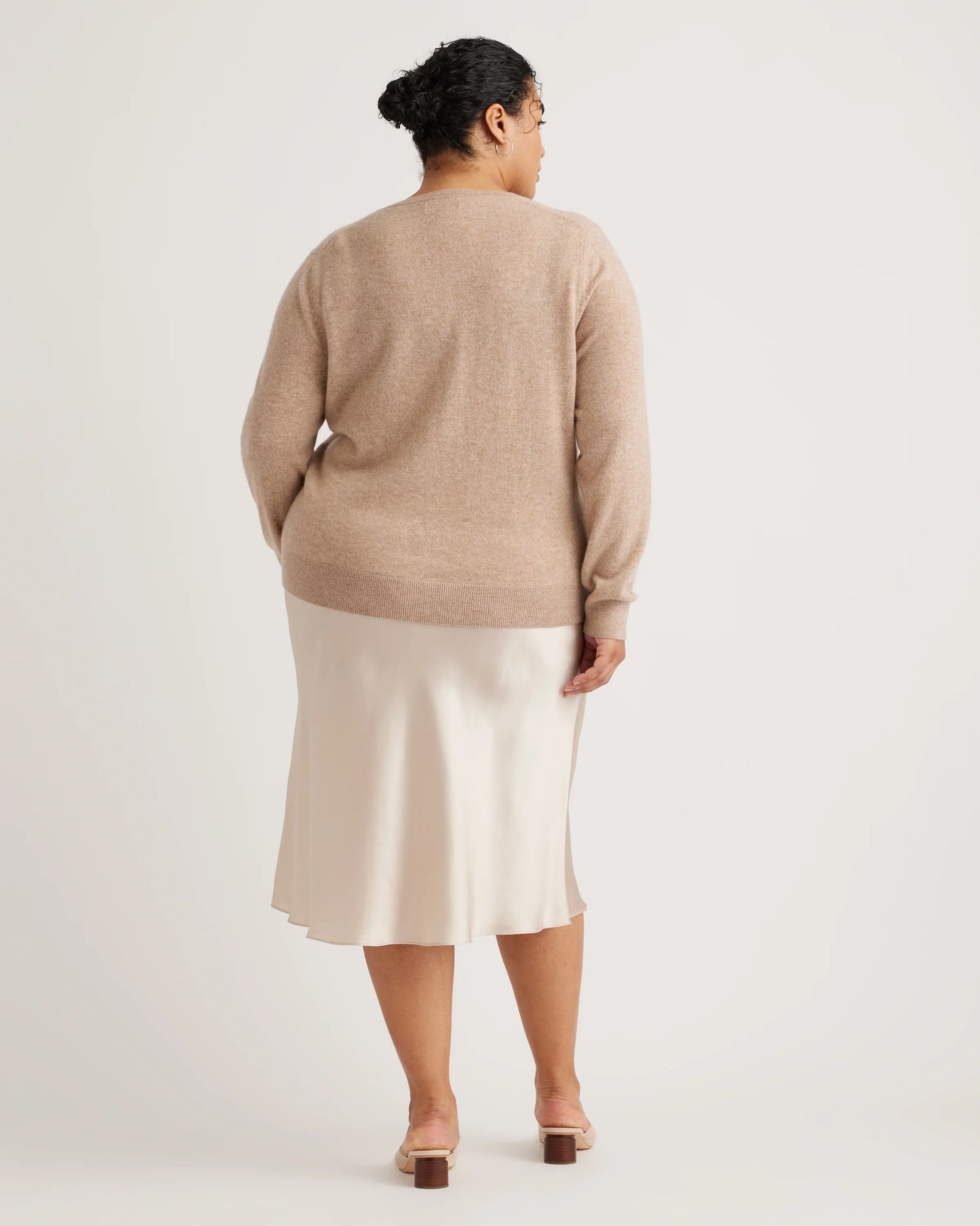 Mongolian Cashmere V-Neck Sweater - 1X / Heather Vintage Pink