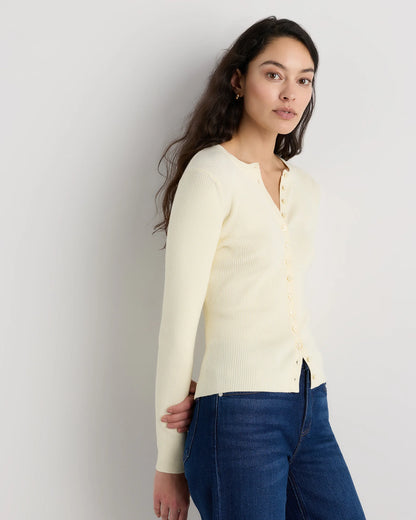 Cotton Cashmere Fitted Ribbed Cardigan - XS / Mocha Heather