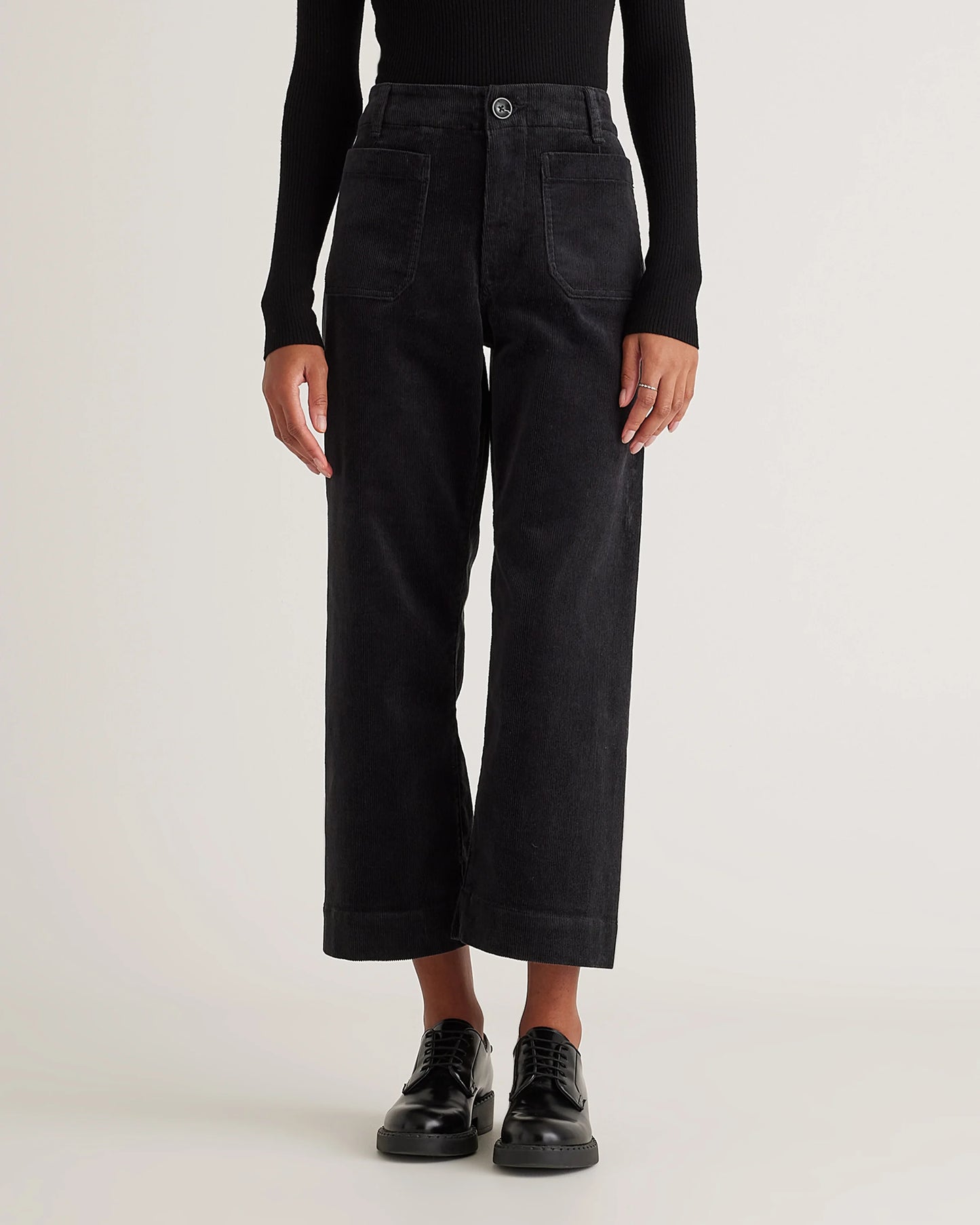 Organic Stretch Corduroy Cropped Wide Leg Pants - 0 / Black
