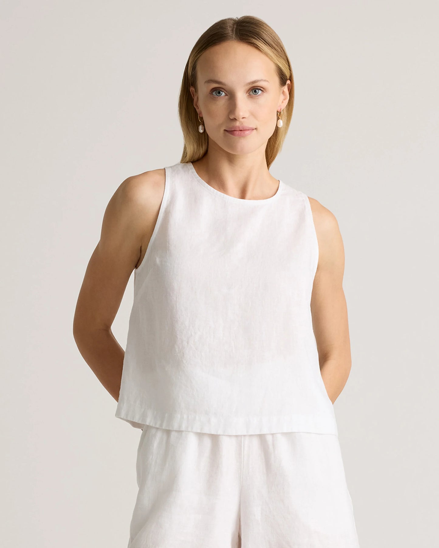 100% European Linen Cropped Tank - XS / Taupe Brown Gingham