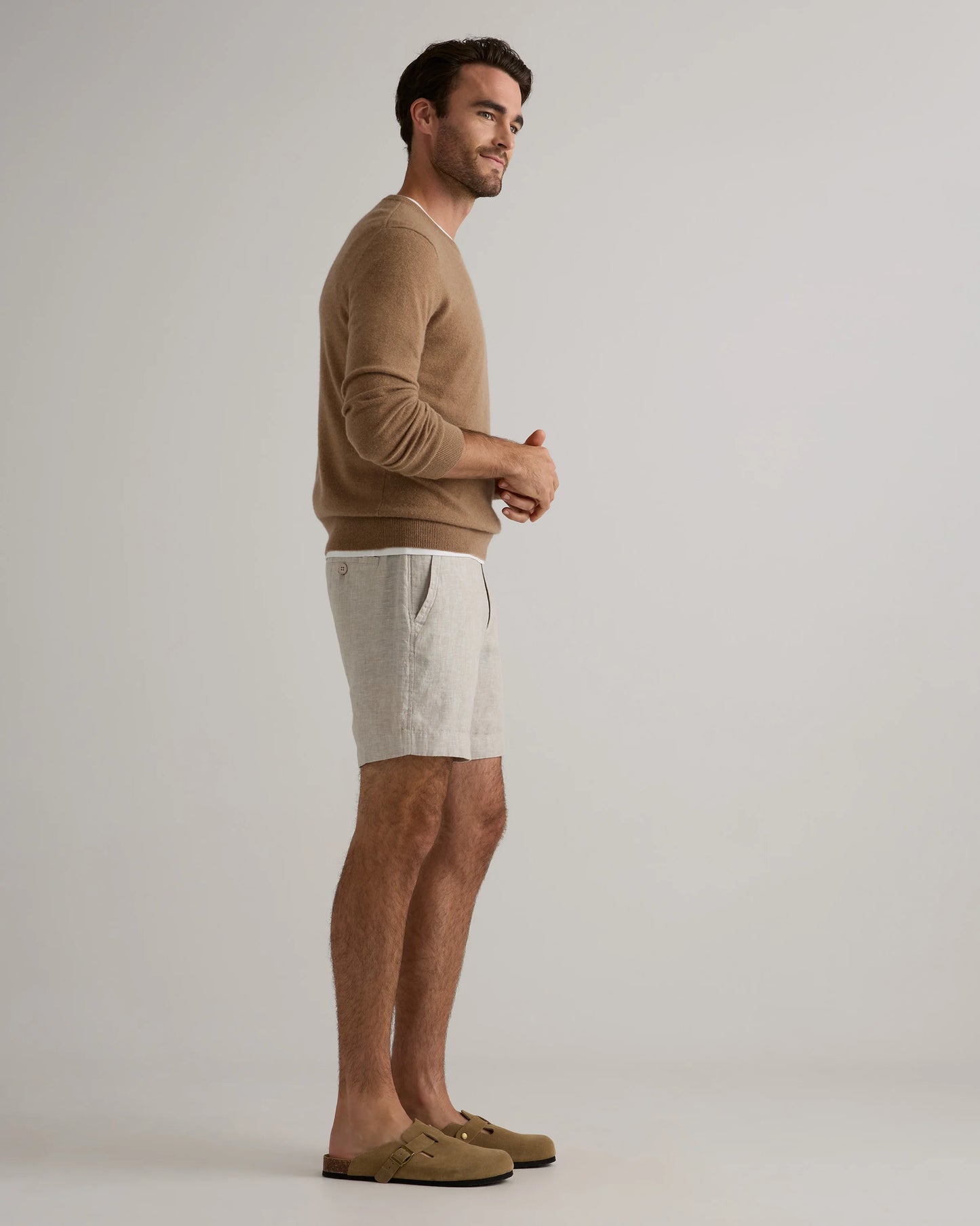 100% European Linen Trouser Shorts - 7" - S / Bayberry Olive