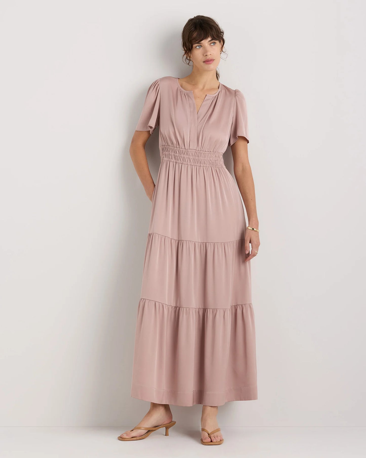 Washable Stretch Silk Tiered Maxi Dress - XS / Navy