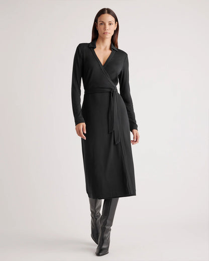 100% Silk Jersey Midi Wrap Dress - XS / Crimson Prism