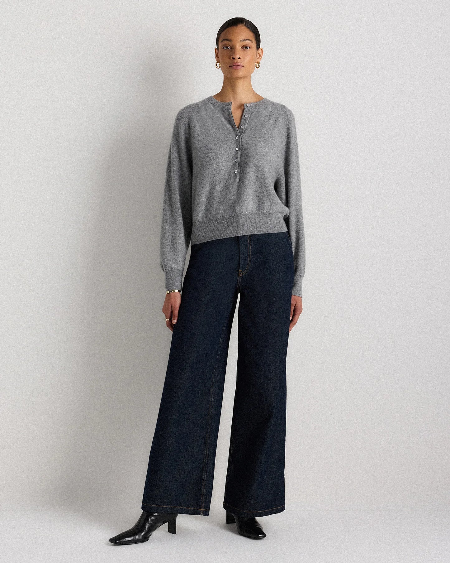 Mongolian Cashmere Dolman Sleeve Henley Sweater - XS / Oatmeal