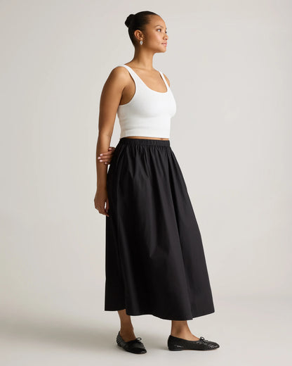 100% Organic Cotton Poplin A-line Maxi Skirt - XS / Classic White