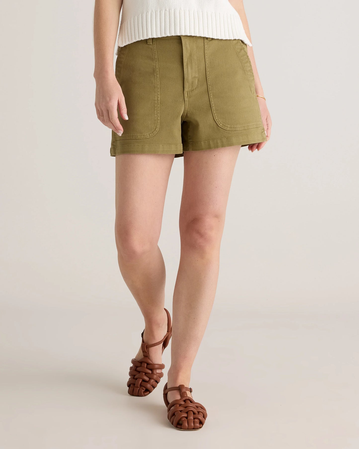 Organic Stretch Cotton Twill Utility Shorts - 0 / Ivory