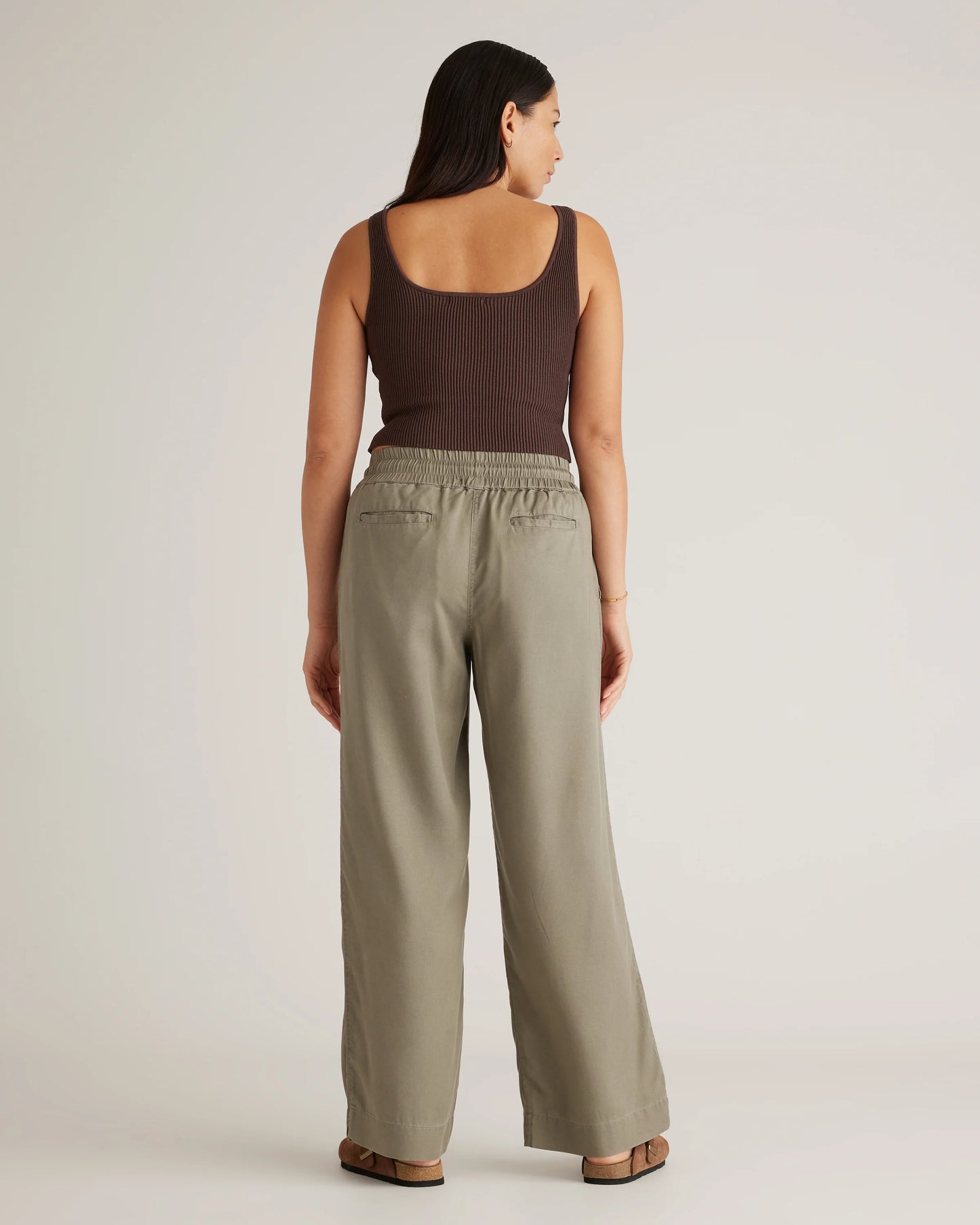 Vintage Wash Tencel Wide Leg Pants - XS / Olive