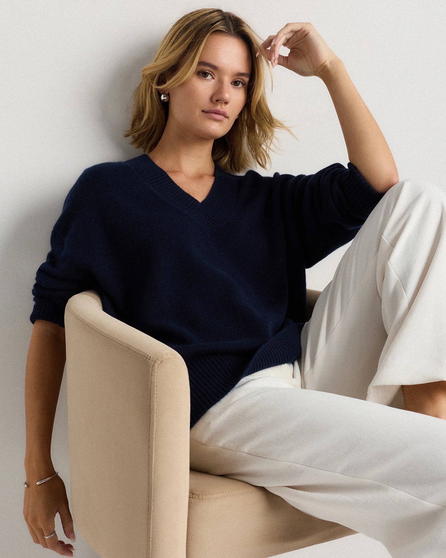 Mongolian Cashmere Oversized V-Neck Sweater - XS / Elk Brown
