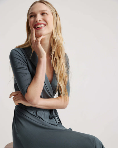Tencel Jersey Midi Wrap Dress - XS / Brown