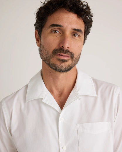 Organic Cotton Stretch Poplin Camp Shirt - S / White