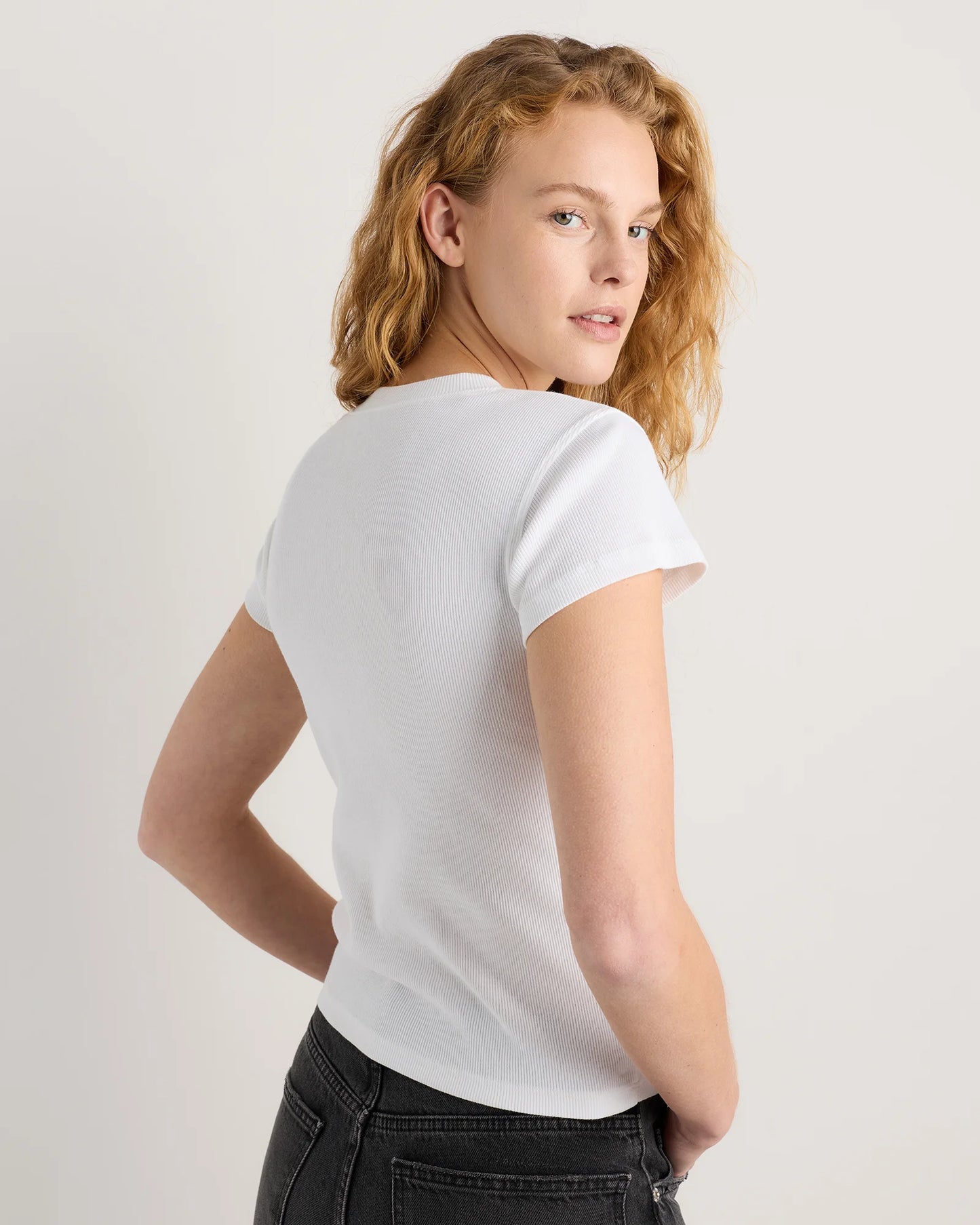 Organic Cotton Micro-Rib Crewneck Tee - XS / Heather Oatmeal