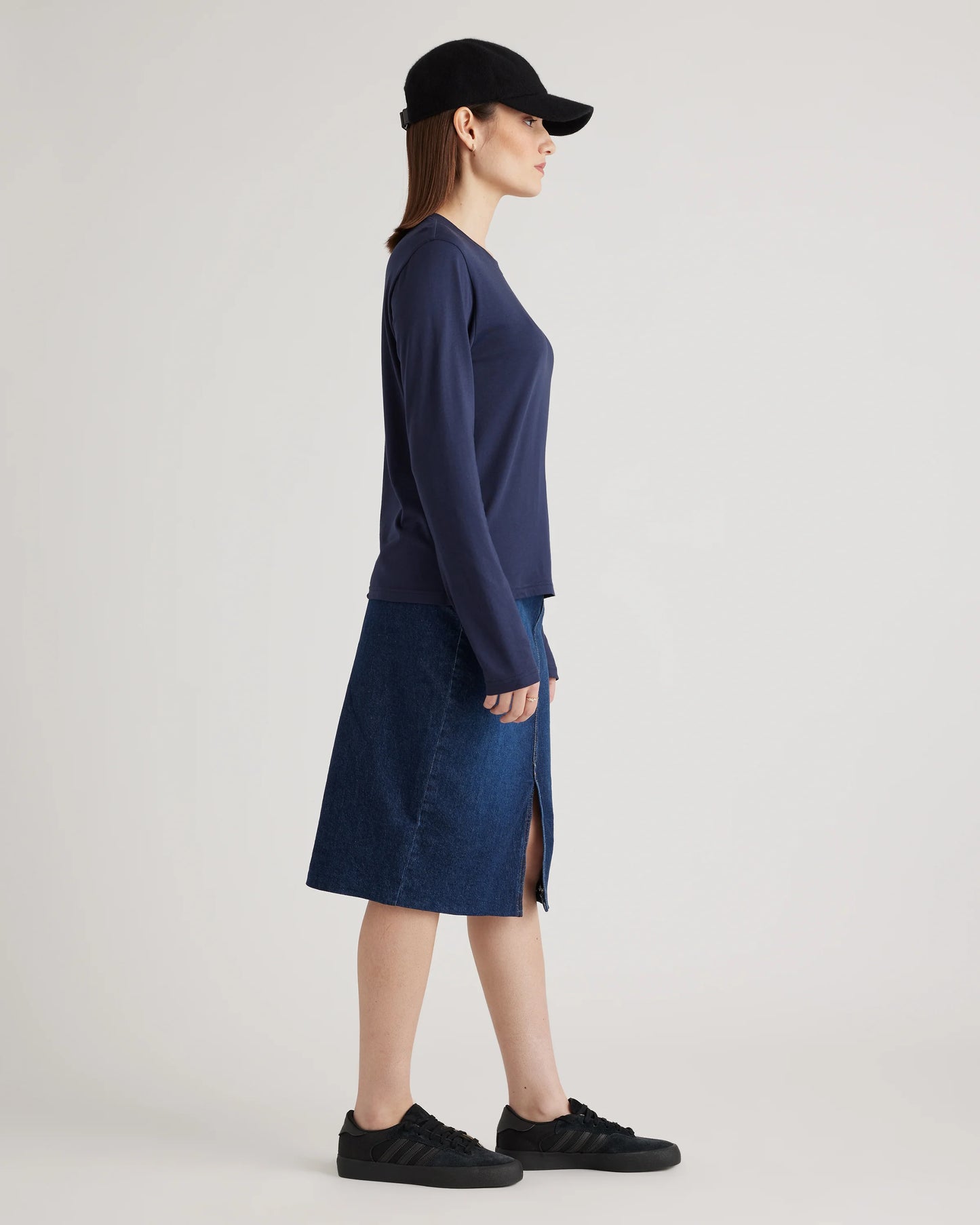 Cotton Modal Relaxed Long Sleeve Tee - XS / Black