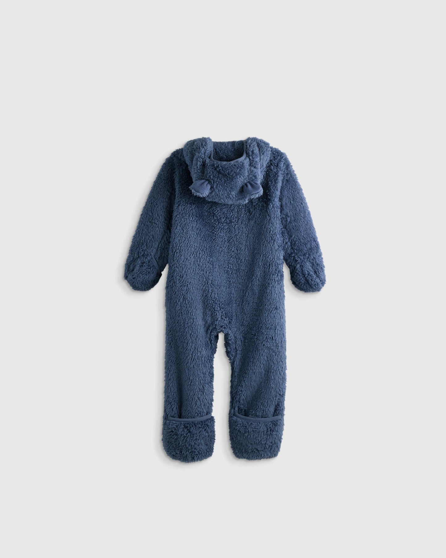 Recycled Sherpa Fleece Baby Bear Bunting - 9-12M / Vintage Blue