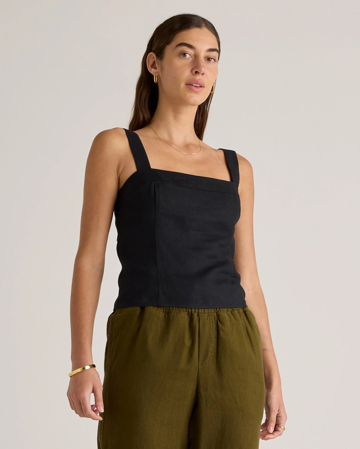 100% European Linen Fitted Tank - XS / Moonstone Blue
