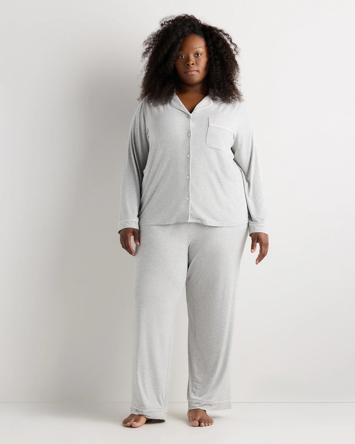 Bamboo Jersey Long Sleeve Pajama Set - 1X / Black