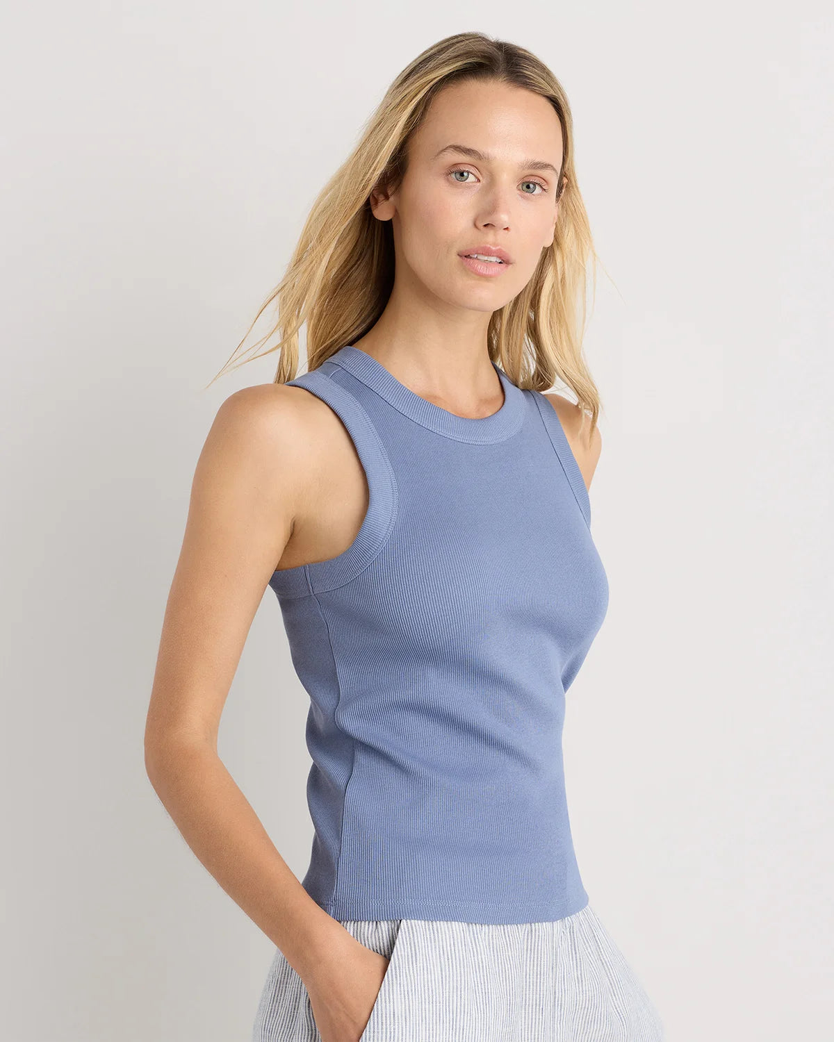 Organic Cotton Micro-Rib Cropped Cutaway Tank - XS / Heather Oatmeal