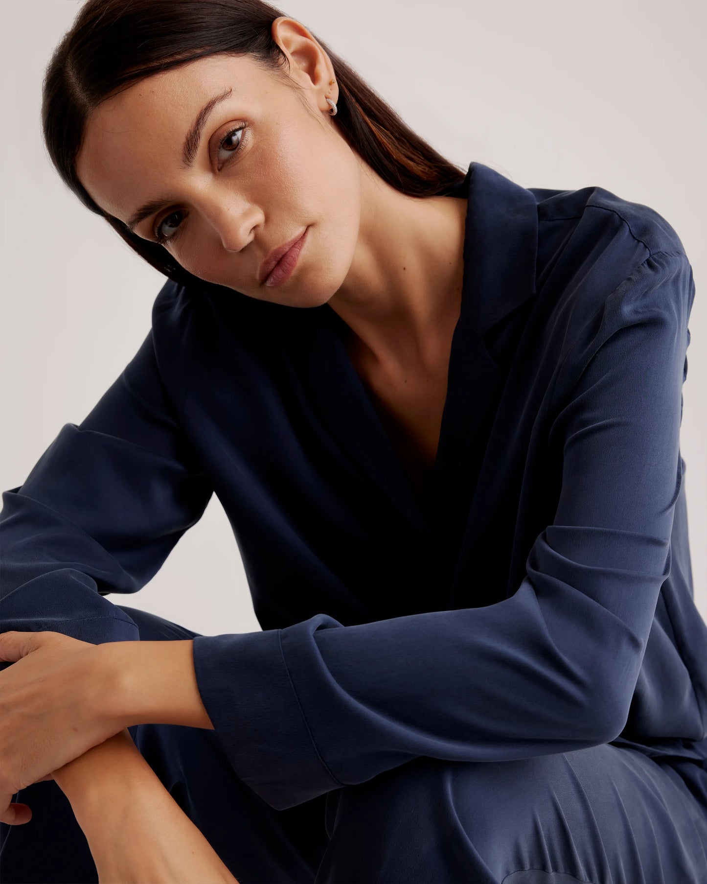 100% Washable Silk Pajama Long Sleeve Top - XS / Black