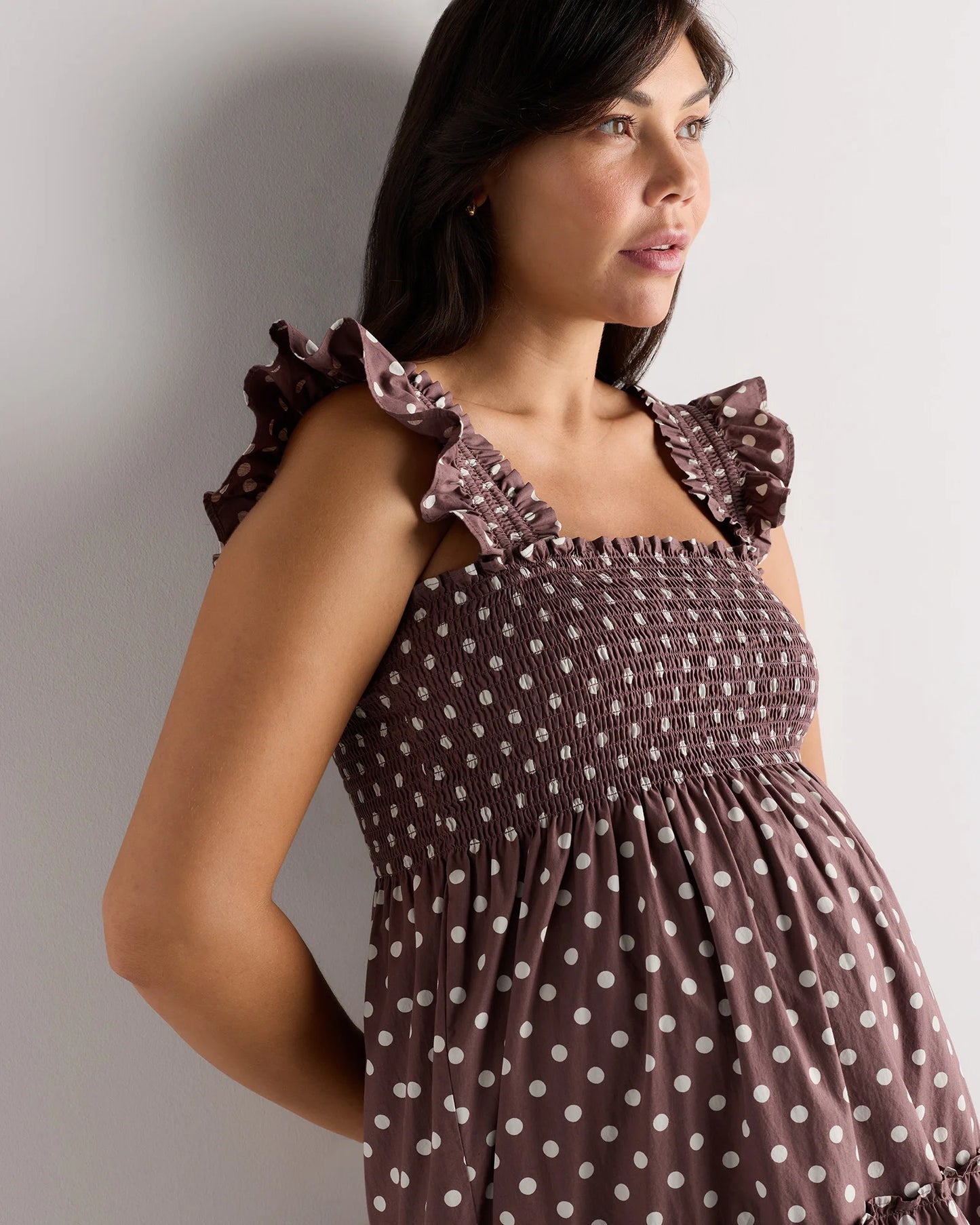 100% Organic Cotton Poplin Maternity Smocked Midi Dress - XS / Classic White