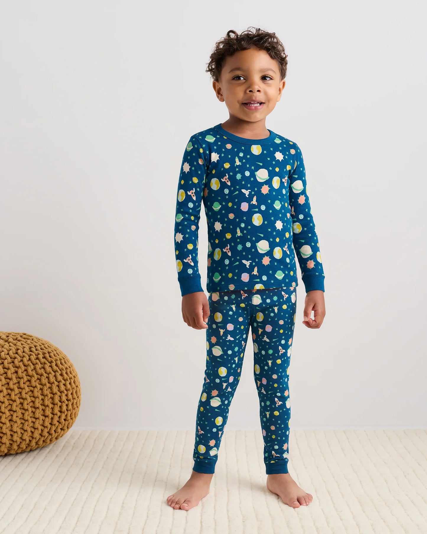 100% Organic Cotton Long Sleeve and Pant Pajama Set - 2T / Navy Stripe