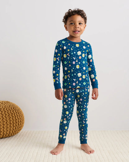 100% Organic Cotton Long Sleeve and Pant Pajama Set - 2T / Navy Stripe