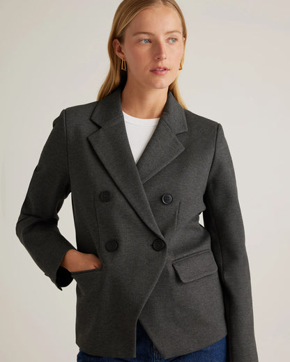 Ultra-Stretch Ponte Double-Breasted Blazer - XS / Charcoal
